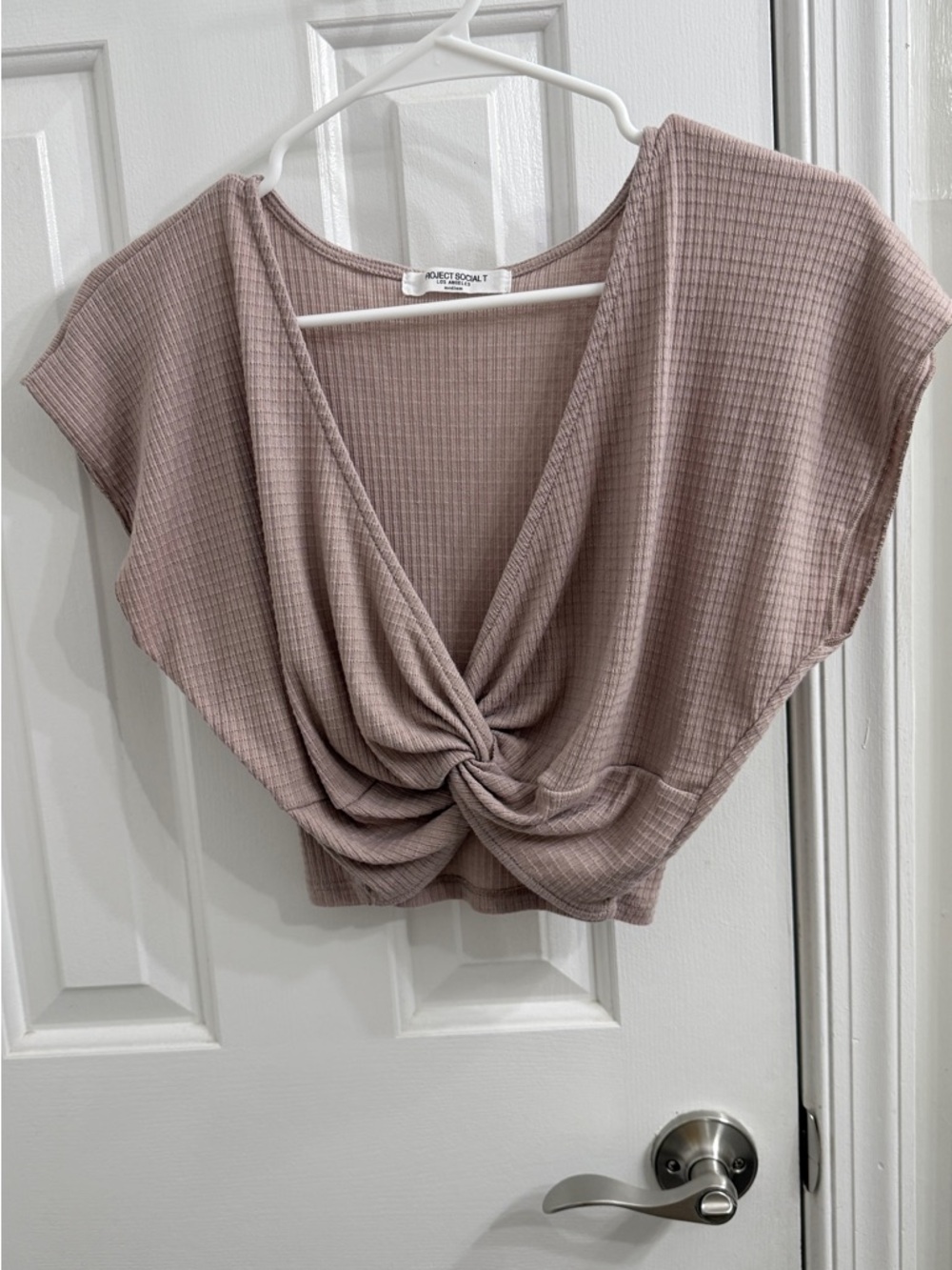 Gently Used Project Social T Knot-Front Waffle Knit Top